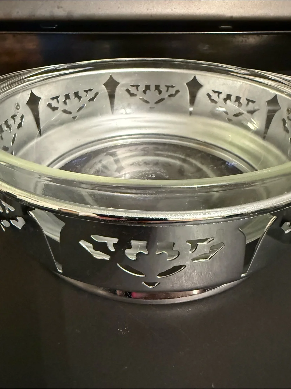 Glass Serving Bowl with Decorative Stainless Stand - Silver